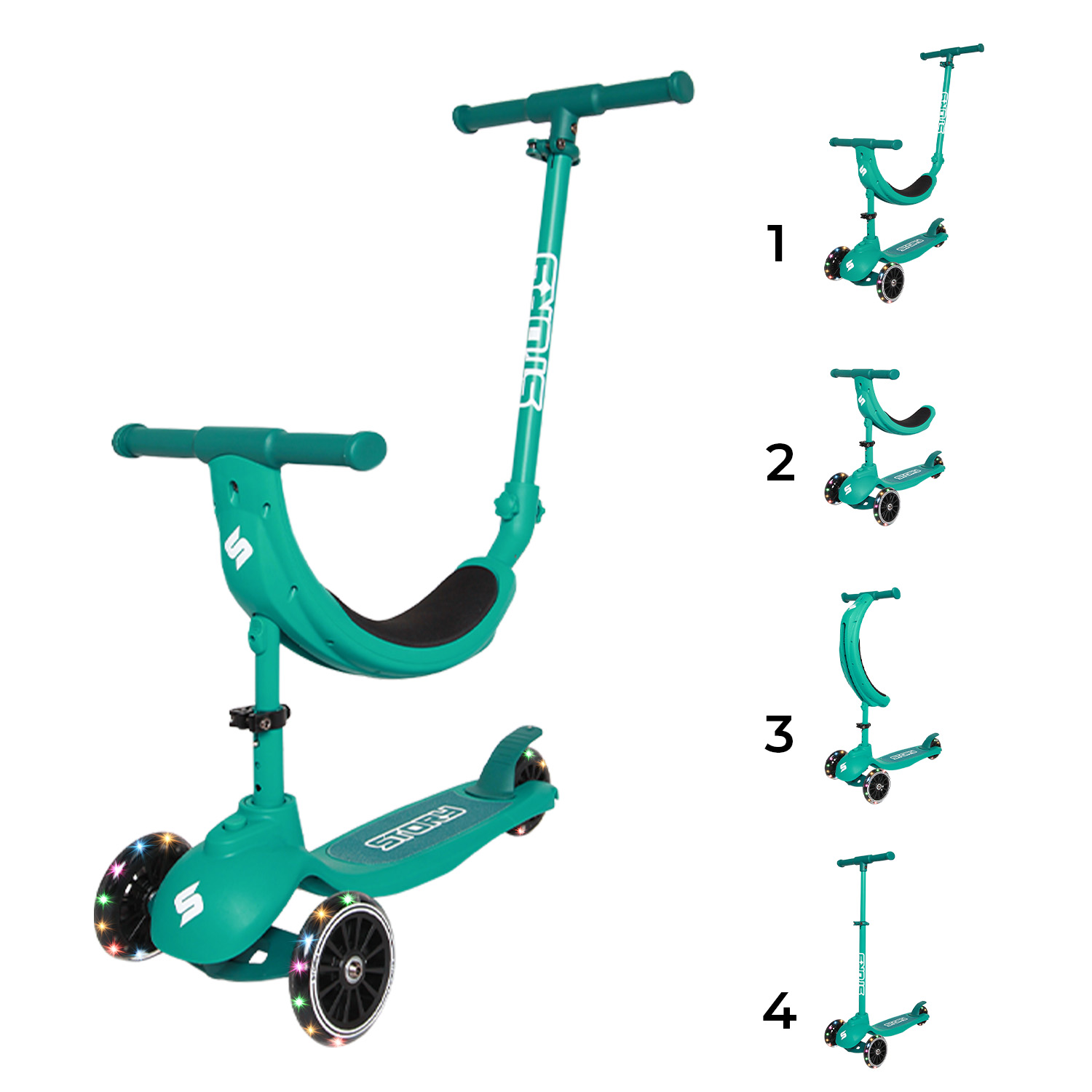 Story 4IN1 LED Kids scooter a 3 ruote