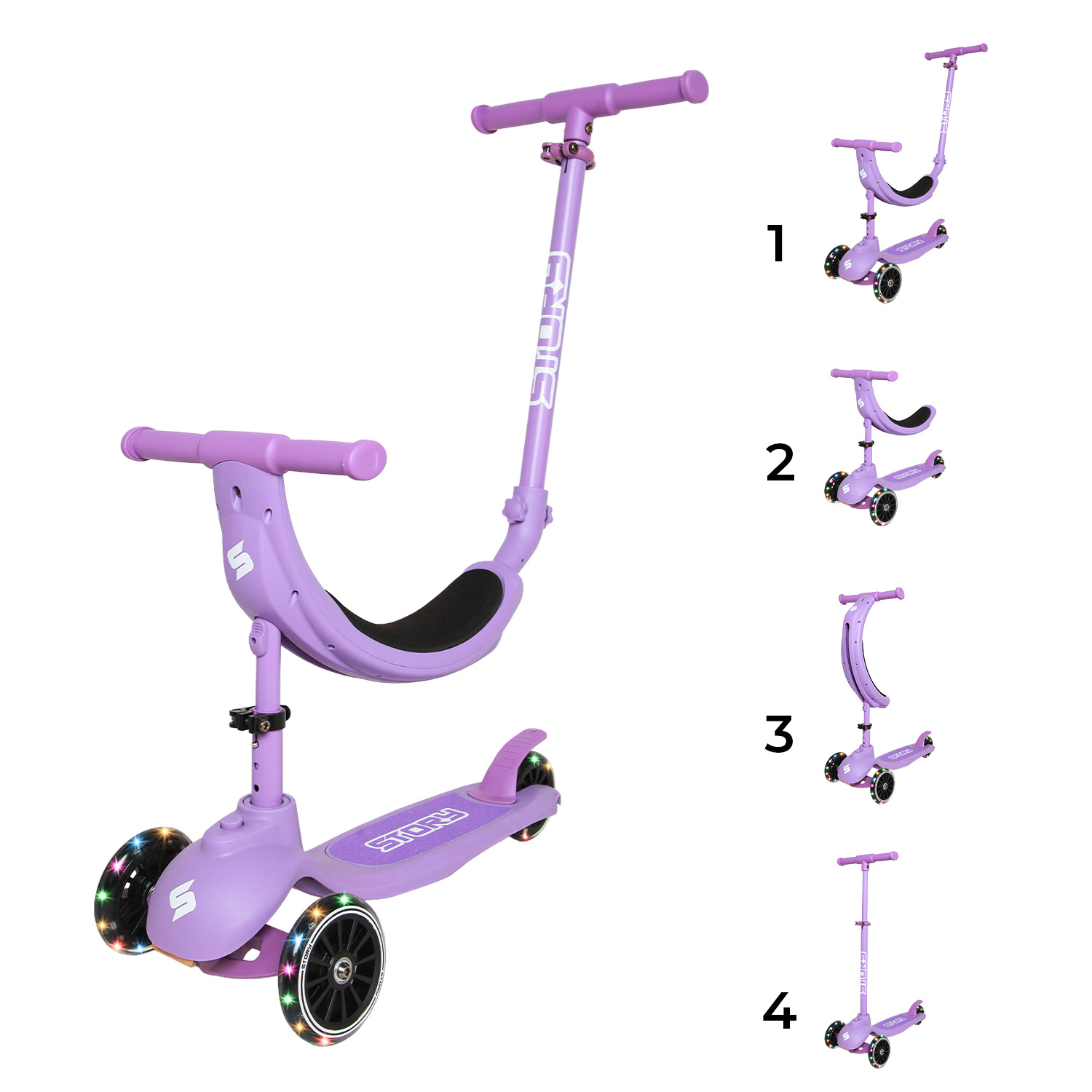 Story 4IN1 LED Kids scooter a 3 ruote