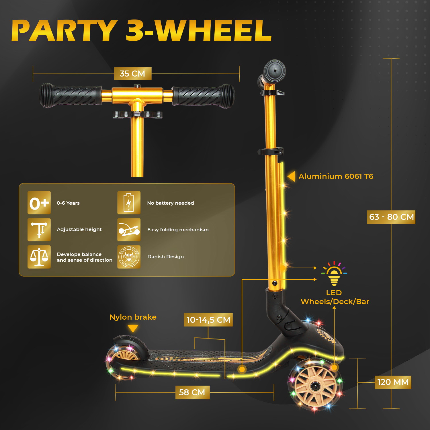 Story Party monopattino LED a 3 ruote per bambini