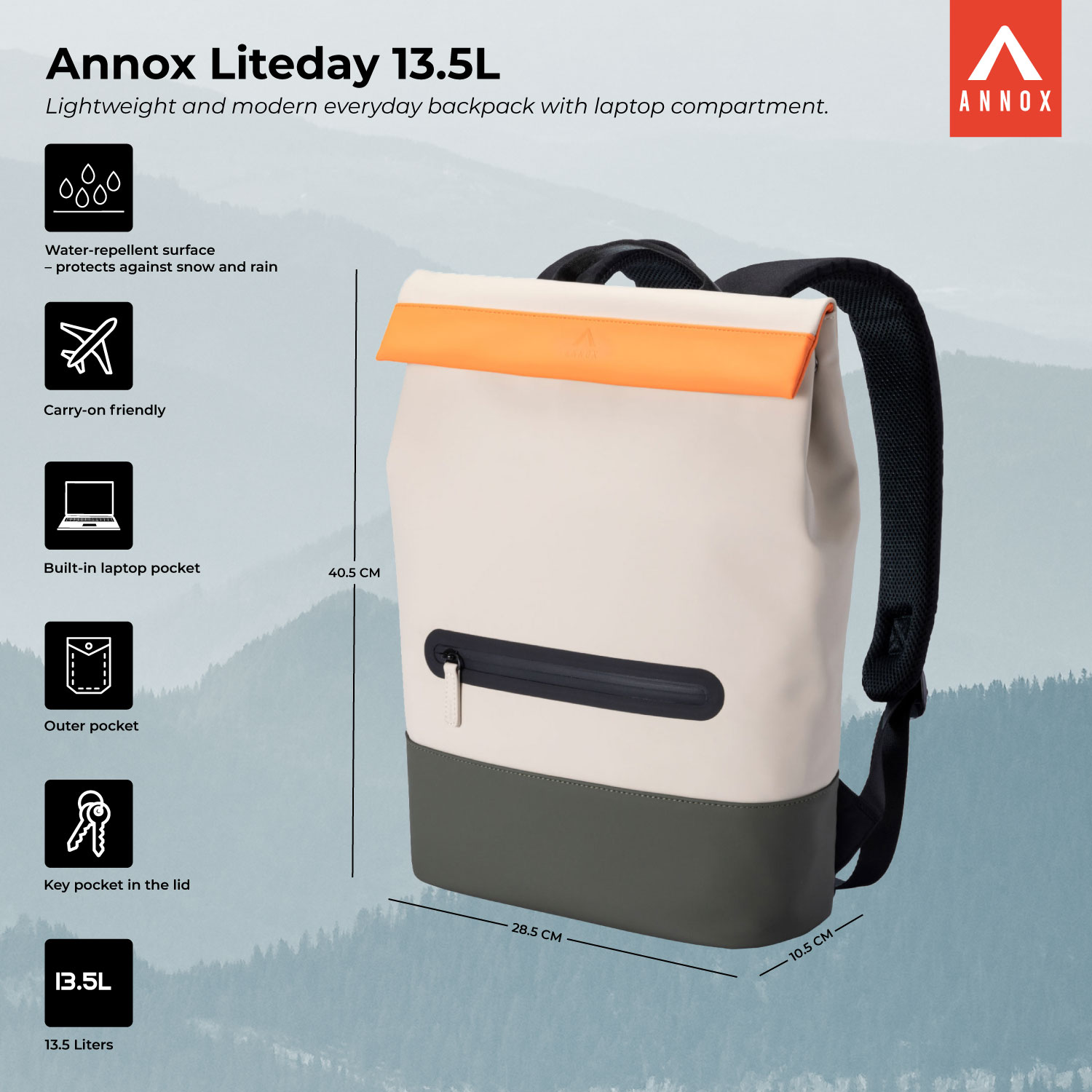 Annox Liteday 13.5L - Zaino quotidiano leggero e moderno con scomparto per laptop