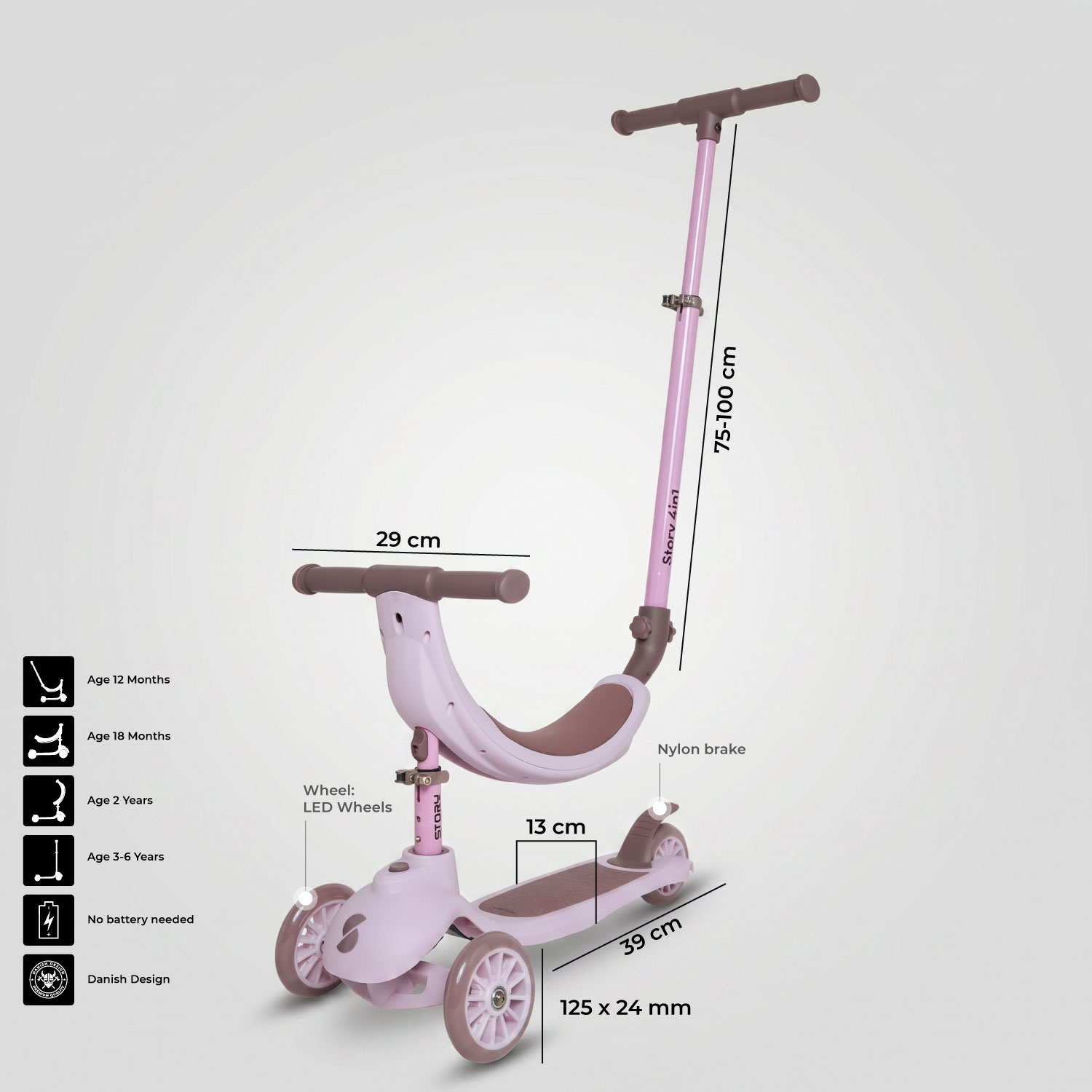 Story 4IN1 LED Kids scooter a 3 ruote