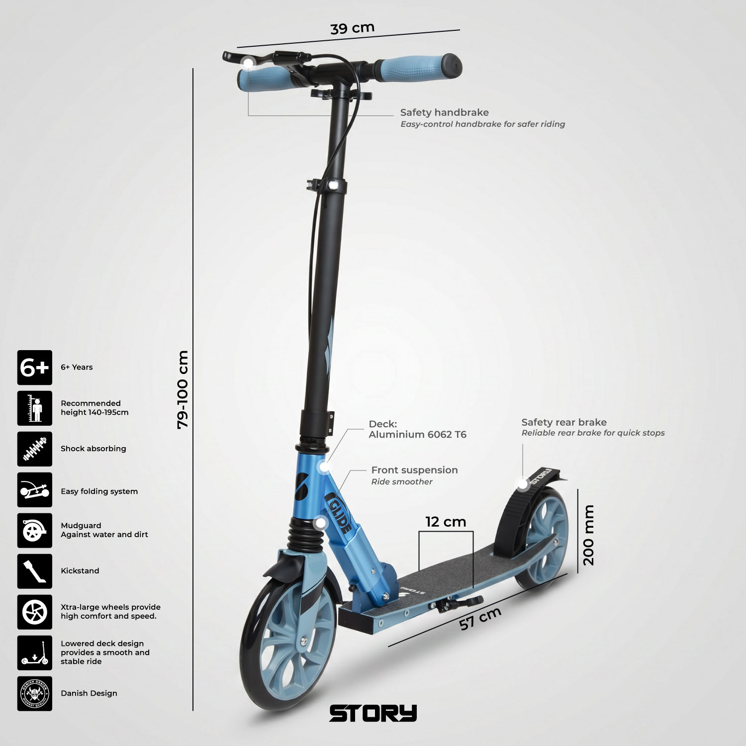 Story GlideX Elite Scooters Commuter Pieghevole – sospensione e freno a mano