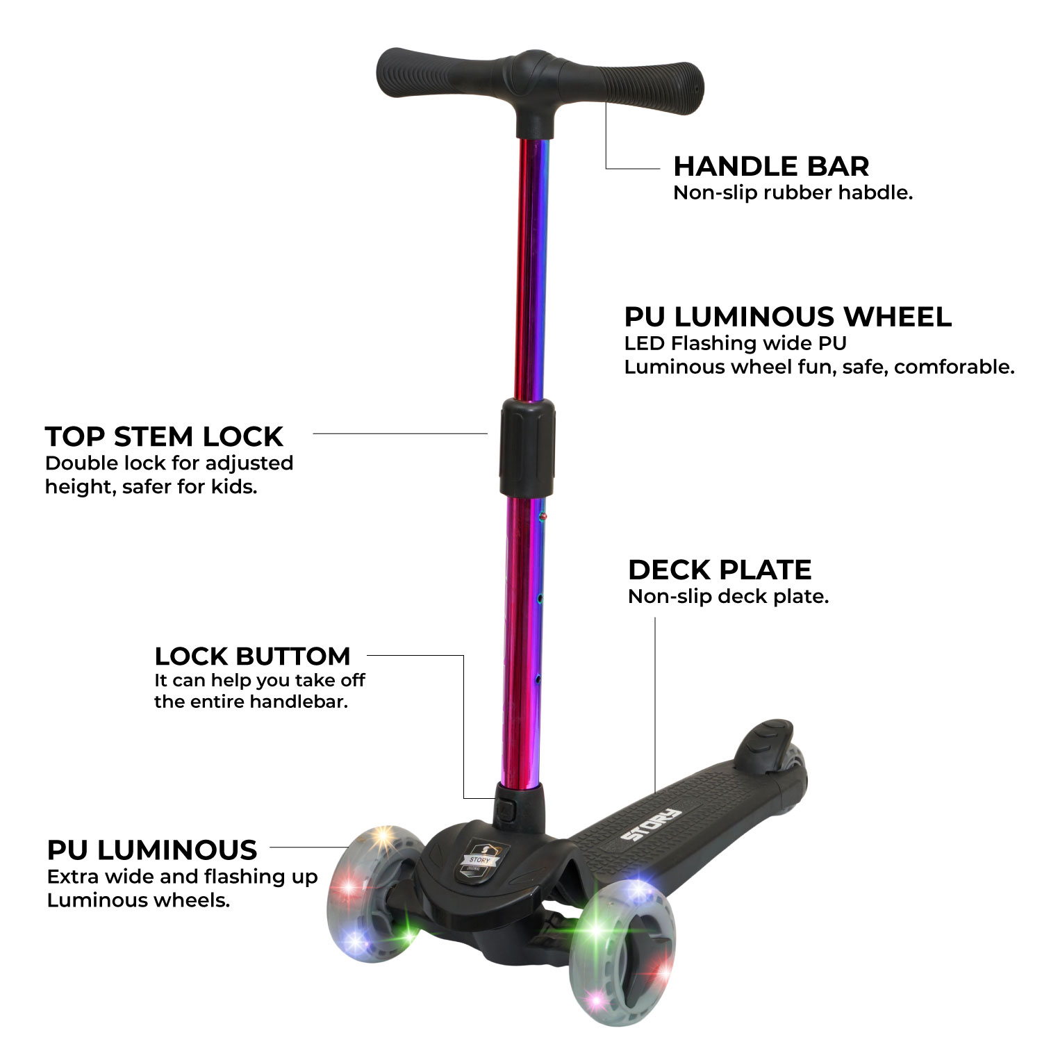 Story Mini Friends LED deluxe scooter a 3 ruote per bambini
