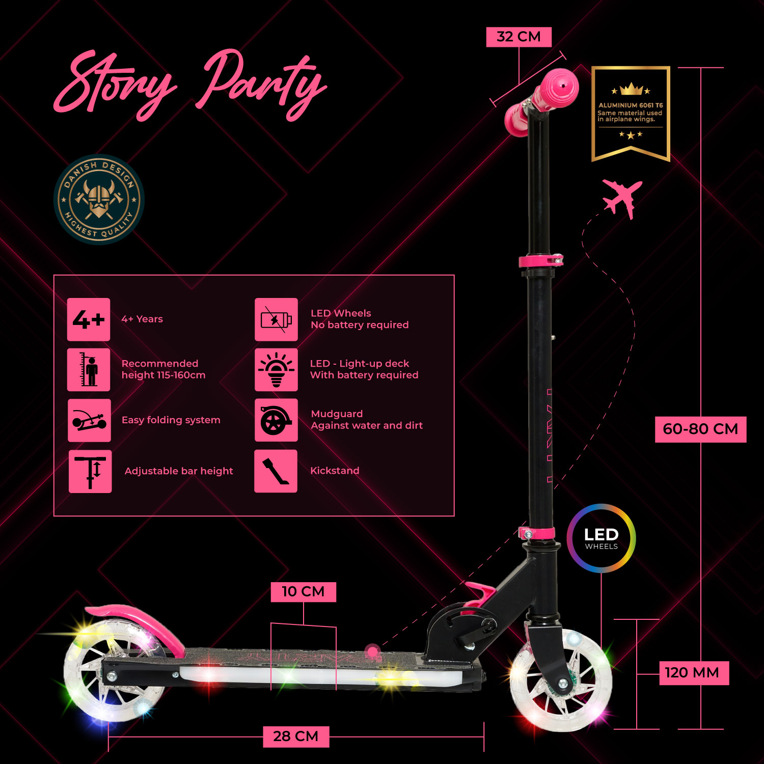 Story Party LED Scooter da Kick regolabile per bambini