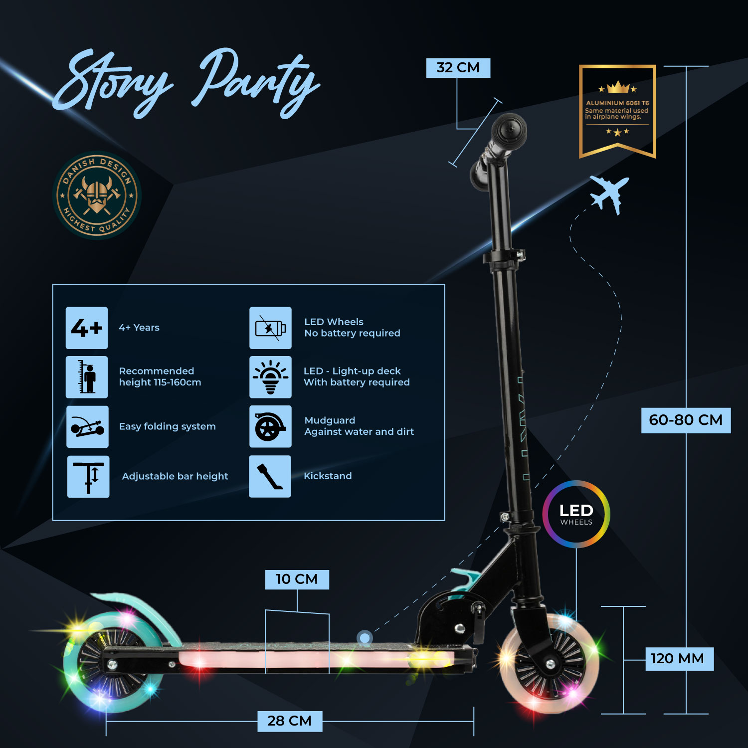 Story Party LED Scooter da Kick regolabile per bambini
